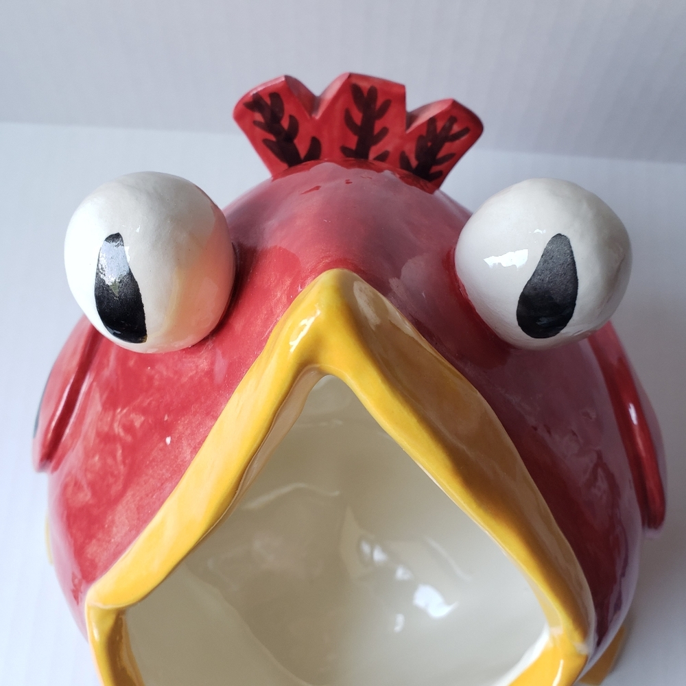 Studio Art Pottery Big Mouth Bird Signed Red Yellow Ceramic Cute 9" Wide NWOT - Picture 2 of 10